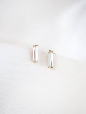 clear baguette crystal stud earrings