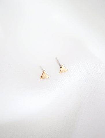 tiny gold filled triangle studs