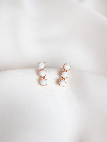 triple opal bar stud earrings