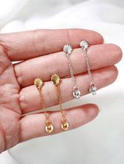 gold fill & rhodium silver filled seashell chain studs in hand