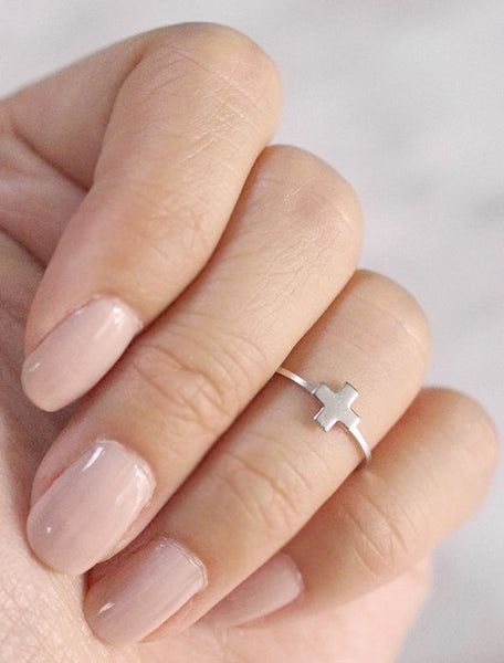 silver greek cross midi ring