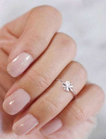 silver tiny four leaf clover midi ring