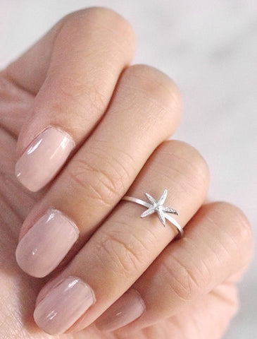 silver starfish midi ring