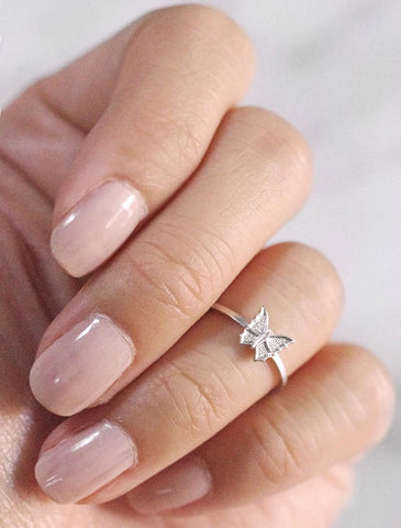 silver tiny butterfly midi ring