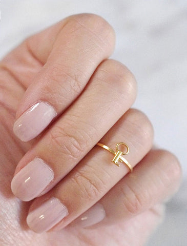 tiny gold key midi ring