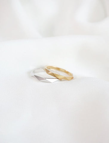 macro faceted ring in gold and silver