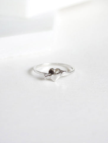 silver heart with arrow ring