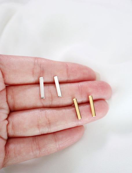 silver and gold bar stud earrings
