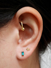 micro zircon baguette earrings modelled, december birthstone