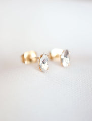 micro marquis stud earrings close up