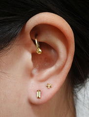 micro citrine baguette studs modelled, november birthstone