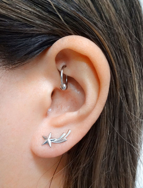 silver shooting star ear climbers modelled