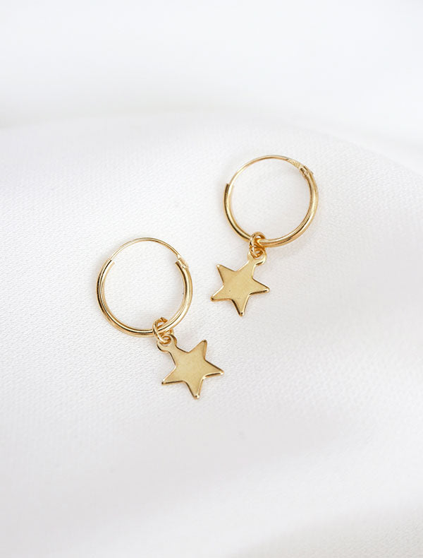 gold vermeil star charm hoop earrings