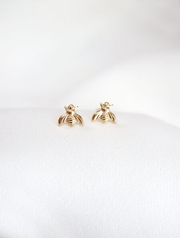 tiny gold filled bee earrings