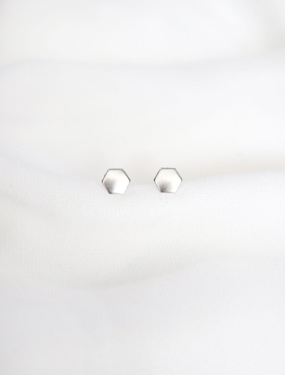 tiny silver hexagon stud earrings