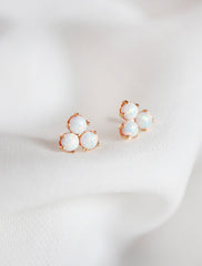 gold filled opal triple cluster studs close up