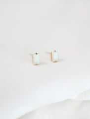white opal baguette studs side view