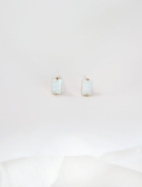 tiny opal baguette earrings