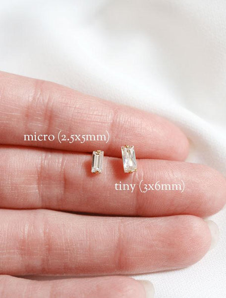 size comparison of micro and tiny baguette earrings