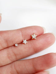 crystal star stud earrings in hand, 3mm, 4mm, 5mm