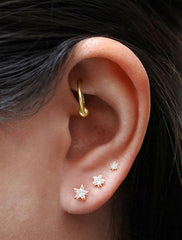 vermeil crystal star stud earrings modelled in 3 sizes