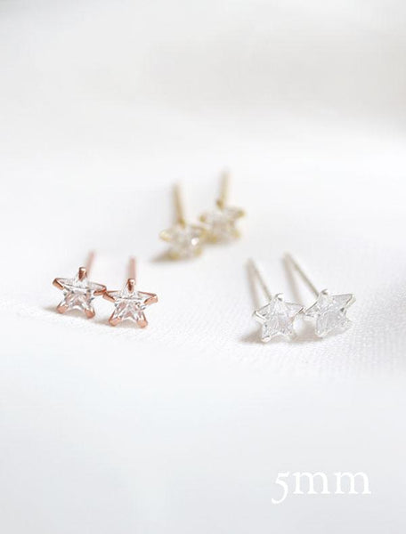 little (5mm) crystal star stud earrings in rose gold, gold, sterling silver