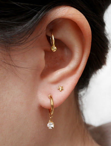 cubic zirconia charm hoop stud earrings modelled