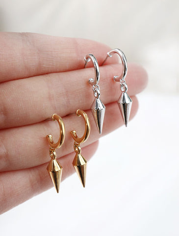 sterling silver and gold spike charm hoop earrings