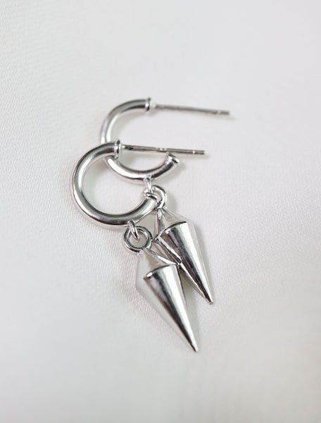 sterling silver spike charm hoops close up