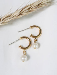 gold vermeil pearl charm hoops