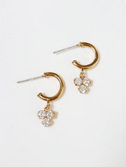 trefoil charm hoop stud earrings in gold vermeil