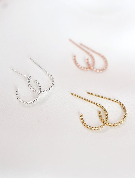 sterling silver, rose gold vermeil and yellow gold vermeil twisted hoop earrings