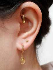 gold vermeil virgin mary hoops modelled