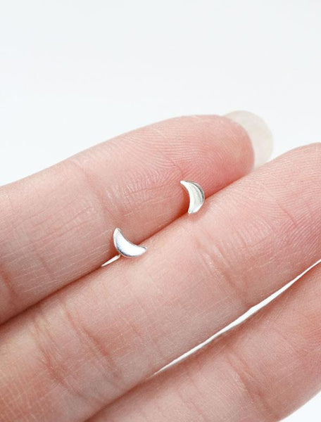 tiny sterling silver moon studs