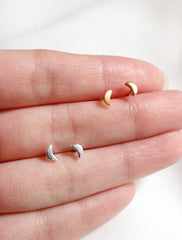sterling silver & gold vermeil tiny moon stud earrings