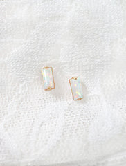 tiny opal baguette earrings, 14k gold filled
