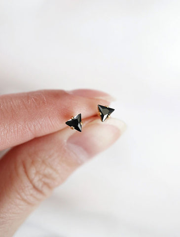 tiny black triangle stud earrings, cubic zirconia