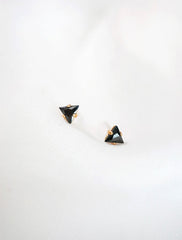 tiny gold filled triangle studs with black cubic zirconia