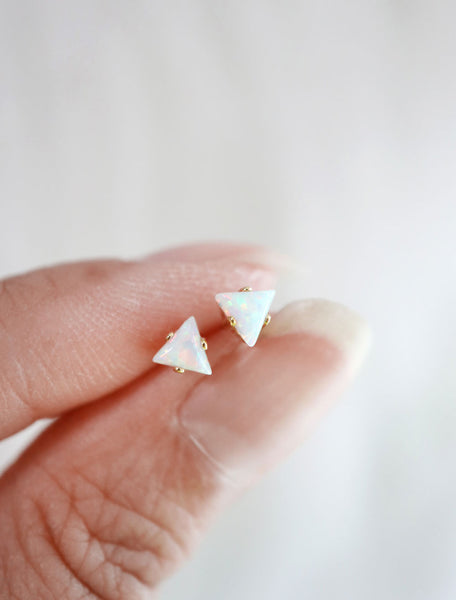 tiny opal triangle earrings