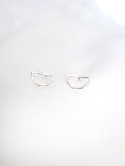 half circle stud earrings in silver