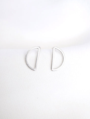 silver open half moon stud earrings