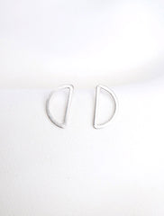 silver open half moon stud earrings