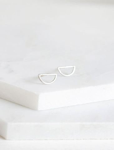 silver half circle stud earrings