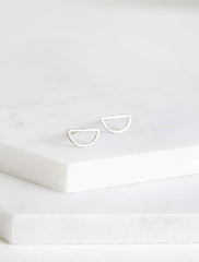 silver half circle stud earrings