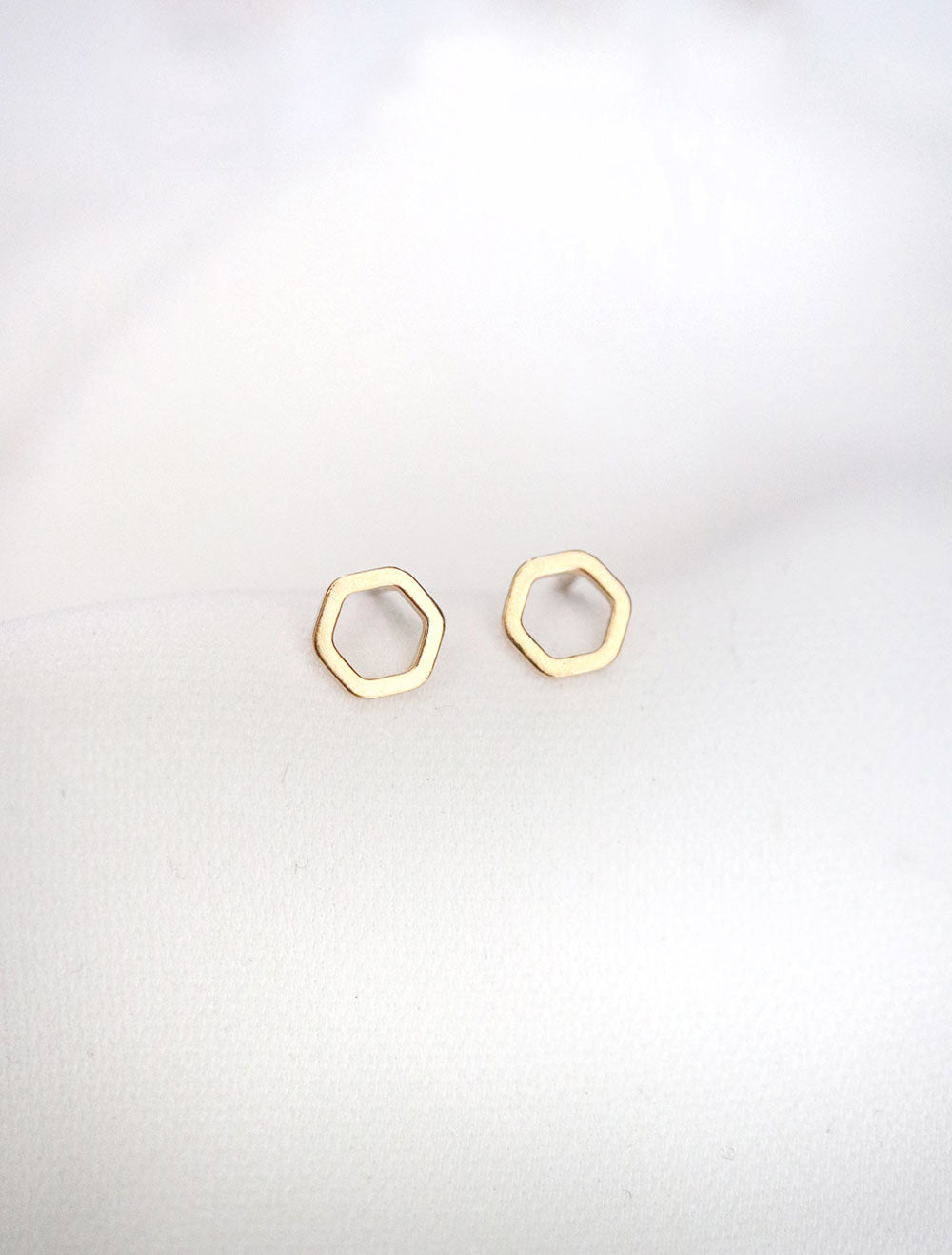 tiny gold hexagon stud earrings