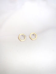 tiny gold hexagon stud earrings