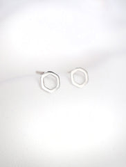 silver open hexagon earrings