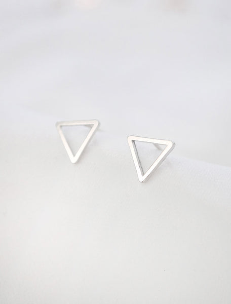 silver open triangle stud earrings