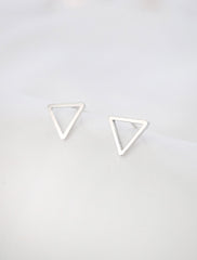 silver open triangle stud earrings