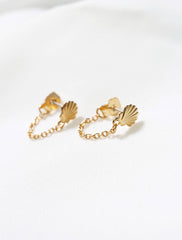 gold filled seashell chain stud earrings close up